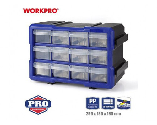 Органайзер WORKPRO 295х195х160 мм пластиковый 12 выдвижных ящичков WP283014