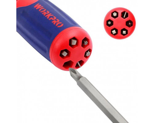 Отвертка с набором бит 12 в 1 (храповый механизм, быстрая загрузка) WORKPRO WP221063