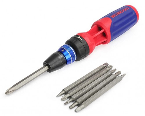 Отвертка с набором бит 12 в 1 (храповый механизм, быстрая загрузка) WORKPRO WP221063