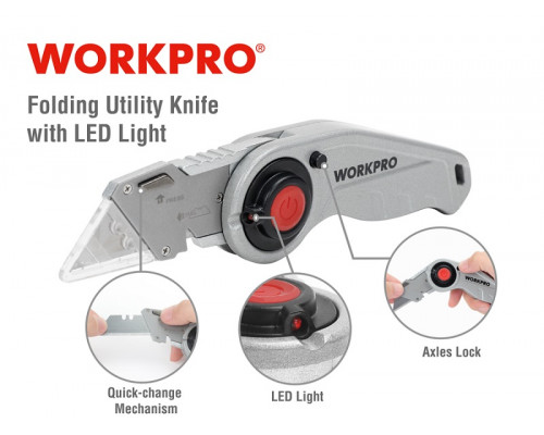 Нож складной, с подсветкой WORKPRO WP211009
