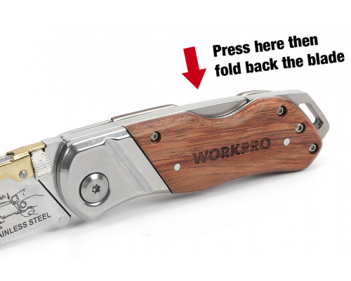 Нож складной WORKPRO с деревянной рукояткой WP211014