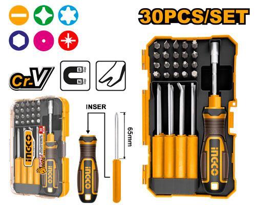 Отвертка со сменными стержнями 30 в 1 SUPER INGCO AKISD3001