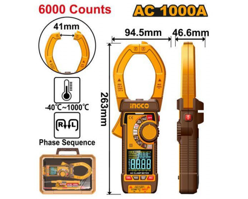 Мультиметр цифровой INGCO INDUSTRIAL 1000 А AC DCM610001 Мультиметр цифровой INGCO INDUSTRIAL 1000 А AC DCM610001