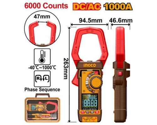 Мультиметр цифровой INGCO INDUSTRIAL 1000 А AC/DC DCM610002 Мультиметр цифровой INGCO INDUSTRIAL 1000 А AC/DC DCM610002