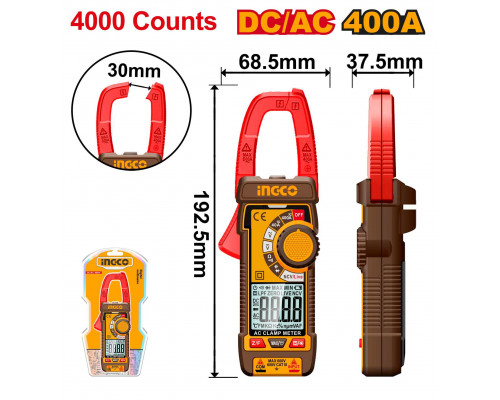 Мультиметр цифровой INGCO INDUSTRIAL 400 А AC/DC DCM62002 Мультиметр цифровой INGCO INDUSTRIAL 400 А AC/DC DCM62002