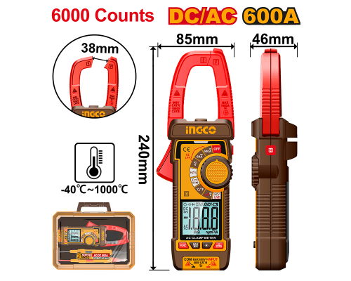 Мультиметр цифровой INGCO INDUSTRIAL 600 А AC/DC DCM66002 Мультиметр цифровой INGCO INDUSTRIAL 600 А AC/DC DCM66002