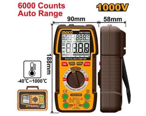 Мультиметр цифровой INGCO INDUSTRIAL 1000 В DM310004 Мультиметр цифровой INGCO INDUSTRIAL 1000 В DM310004
