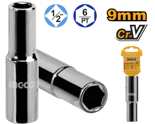Головка торцевая шестигранная удлиненная INGCO INDUSTRIAL 1/2, 9 мм HHAST12093L Головка торцевая шестигранная удлиненная INGCO INDUSTRIAL 1/2, 9 мм HHAST12093L