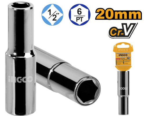 Головка торцевая шестигранная удлиненная INGCO INDUSTRIAL 1/2" 20 мм HHAST12203L Головка торцевая шестигранная удлиненная INGCO INDUSTRIAL 1/2" 20 мм HHAST12203L