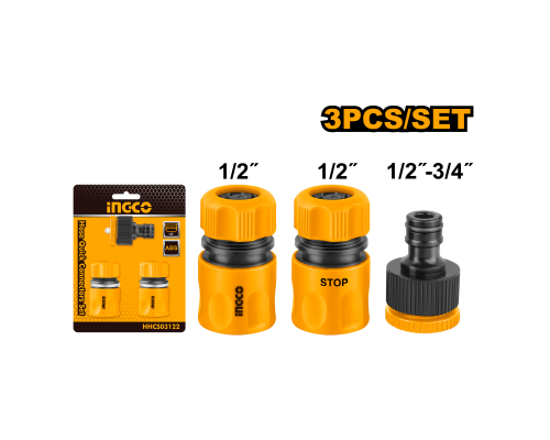 Набор соединителей для шлангов INGCO 1/2" 3 шт. HHCS03122 Набор соединителей для шлангов INGCO 1/2" 3 шт. HHCS03122