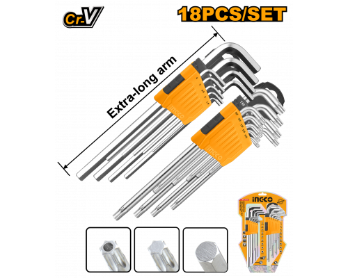 Набор шестигранников HEX 1,5-10 мм и TORX Т10-Т50 INGCO INDUSTRIAL 18 шт. HHKSET0181 Набор шестигранников HEX 1,5-10 мм и TORX Т10-Т50 INGCO INDUSTRIAL 18 шт. HHKSET0181