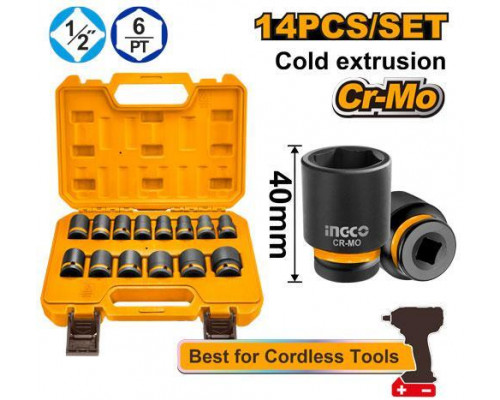 Набор торцевых ударных головок INGCO INDUSTRIAL 1/2" 10-27 мм 14 шт. HKISSD12141