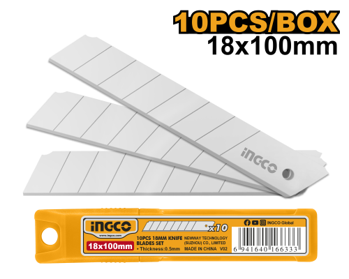 Лезвия для ножа INGCO 18х100 мм 10 шт. HKNSB112 Лезвия для ножа INGCO 18х100 мм 10 шт. HKNSB112