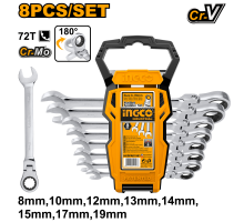 Набор комбинированных гаечных ключей с трещоткой INGCO INDUSTRIAL 8-19 мм 8 шт. HKSPAR1083
