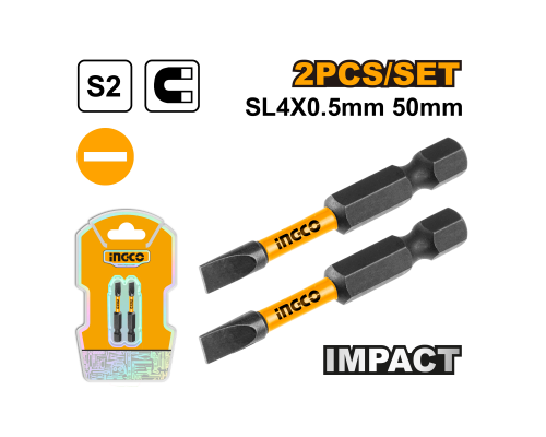 Набор ударных бит IMPACT INGCO INDUSTRIAL SL4х50 мм 2 шт. SDBIM71SL450 Набор ударных бит IMPACT INGCO INDUSTRIAL SL4х50 мм 2 шт. SDBIM71SL450