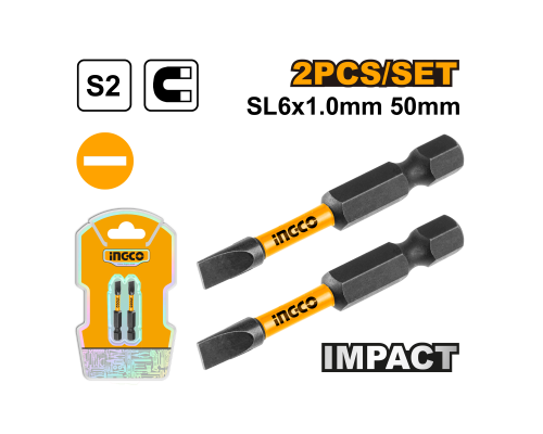 Набор ударных бит IMPACT INGCO INDUSTRIAL SL6х50 мм 2 шт. SDBIM71SL650 Набор ударных бит IMPACT INGCO INDUSTRIAL SL6х50 мм 2 шт. SDBIM71SL650