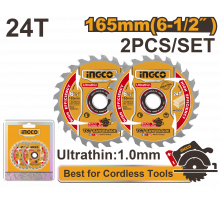 Диск пильный по дереву ультратонкий TCT INGCO INDUSTRIAL 165х20х1 мм 24Т 2 шт. TSB1653