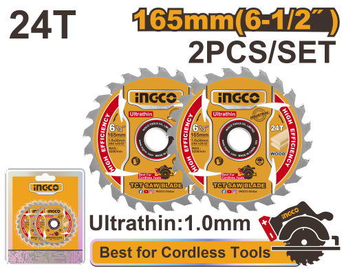 Диск пильный по дереву ультратонкий TCT INGCO INDUSTRIAL 165х20х1 мм 24Т 2 шт. TSB1653 Диск пильный по дереву ультратонкий TCT INGCO INDUSTRIAL 165х20х1 мм 24Т 2 шт. TSB1653