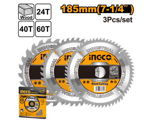 Комплект пильных дисков по дереву ТСТ INGCO INDUSTRIAL 185х30 мм 3 шт. TSB51852153 Комплект пильных дисков по дереву ТСТ INGCO INDUSTRIAL 185х30 мм 3 шт. TSB51852153