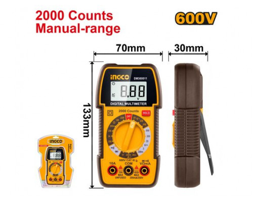 Мультиметр цифровой INGCO индикация: TRUR RMS 2000 отсчетов DM360011