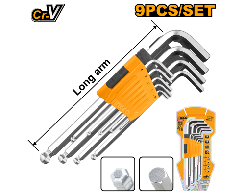 Набор шестигранников с шаром HEX Long INGCO INDUSTRIAL 1,5-10 мм HHK12091