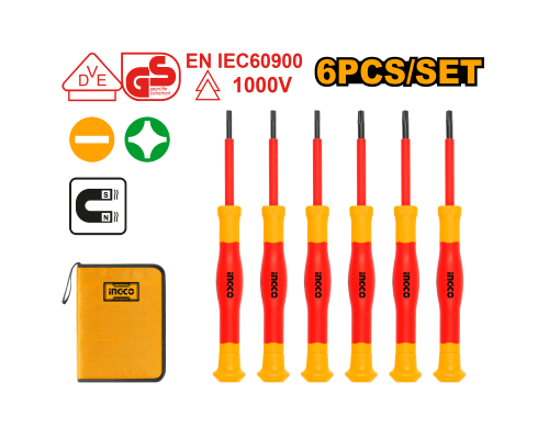 Набор диэлектрических отвёрток для точечных работ INGCO INDUSTRIAL 6 шт. HKIPSD0601