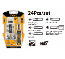 Отверткa реверсивная с набором бит и держателем INGCO 24 шт. HKSDB0248