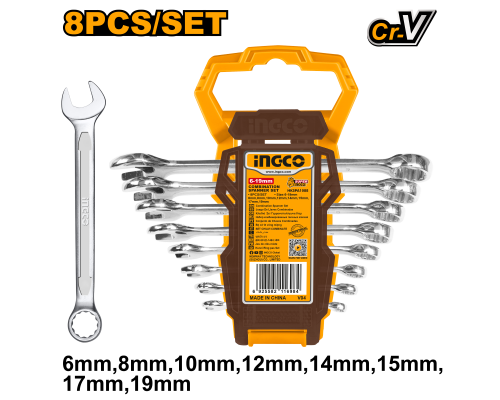Набор комбинированных гаечных ключей INGCO INDUSTRIAL 6-19 мм 8 шт. HKSPA1088