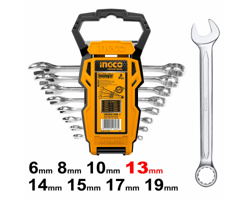 Набор комбинированных гаечных ключей INGCO INDUSTRIAL 6-19 мм 8 шт. HKSPA1088-I