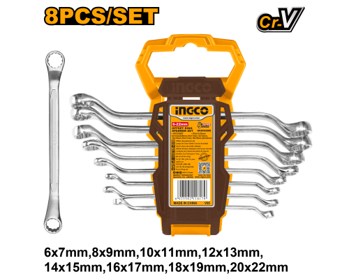 Набор накидных изогнутых ключей INGCO INDUSTRIAL 6-22 мм 8 шт. HKSPA3088