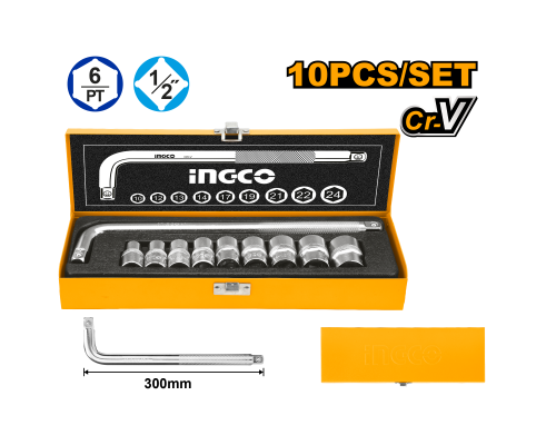 Набор торцевых головок INGCO INDUSTRIAL 1/2" 10-24 мм 10 шт. HKTS12101