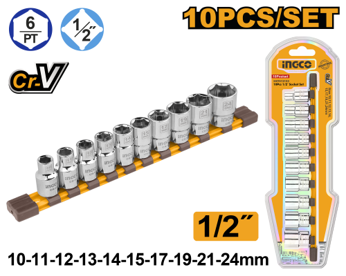 Набор торцевых головок INGCO INDUSTRIAL 1/2" 10-24 мм 10 шт. HKTS12103