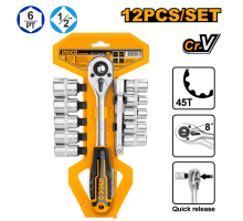 Набор торцевых головок с трещоткой INGCO INDUSTRIAL 1/2" 10-24 мм 12 шт. HKTS12122