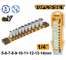 Набор торцевых головок INGCO INDUSTRIAL 1/4" 5-14 мм 10 шт. HKTS14103