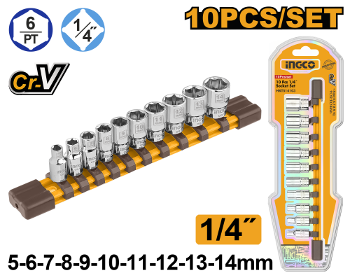 Набор торцевых головок INGCO INDUSTRIAL 1/4" 5-14 мм 10 шт. HKTS14103