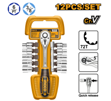 Набор торцевых головок с трещоткой INGCO INDUSTRIAL 3/8" 8-19 мм 12 шт. HKTS38122