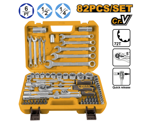 Набор торцевых головок INGCO INDUSTRIAL 1/4", 1/2" 82 шт. HKTS42802