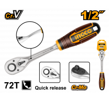 Ключ трещоточный изогнутый INGCO INDUSTRIAL 1/2" HRTH8412