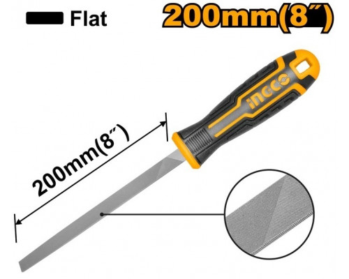 Напильник слесарный плоский INGCO INDUSTRIAL 200 мм HSFF088P