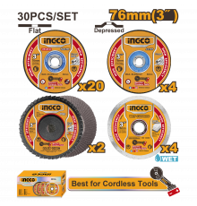 Набор кругов абразивных INGCO 76хх10 мм Metal/Inox 30 шт MCD07630