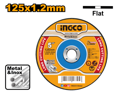 Круг отрезной по металлу INGCO 125х1,2х22,2 мм Metal/Inox MCD121251