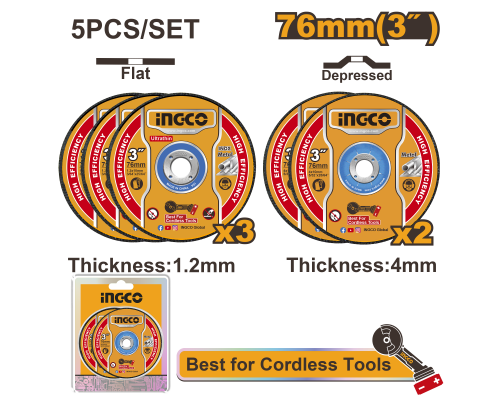 Набор кругов по металлу INGCO 76хх10 мм Metal/Inox 5 шт MCD303768