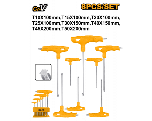 Набор Т-образных шестигранников TORX INGCO INDUSTRIAL Т10-Т50 HHKT80838
