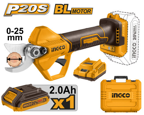 Аккумуляторный секатор INGCO INDUSTRIAL 20 В 25 мм 1x2 Ач CSSLI202581