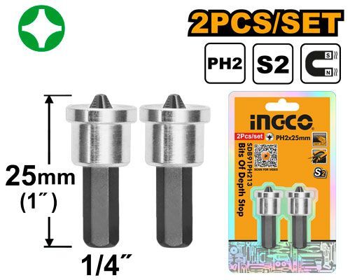 Набор бит с ограничителем глубины INGCO 25 мм 2 шт SDB91PH213