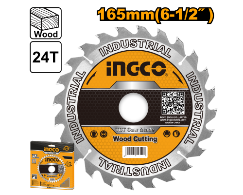 Диск пильный по дереву TCT INGCO INDUSTRIAL 165х20 мм 24Т TSB116511