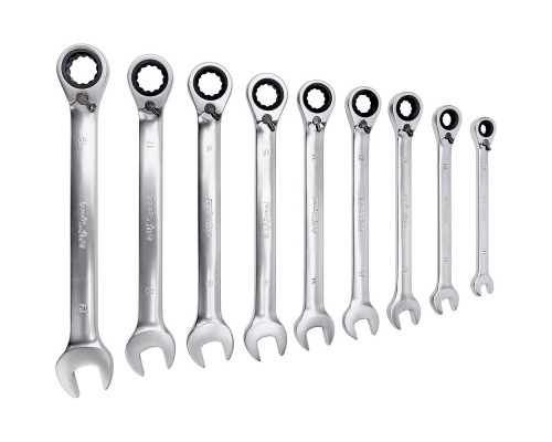 Набор ключей AV Steel комбинированных 8-19 мм, 9 предметов трещоточных с реверсом AV-035190