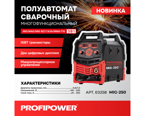 Полуавтомат сварочный многофункциональный Profipower MIG-250 5 в 1 (MIG/MAG//ММА/TIG) E0258