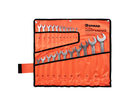 Набор комбинированных ключей ЕРМАК 22 предмета, 6-32 мм, CRV матовые холодный штамп, в сумке 736-085