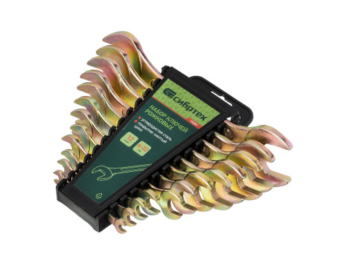 Набор ключей рожковых 6-32 мм, 12 шт, желтый цинк Сибртех 15281